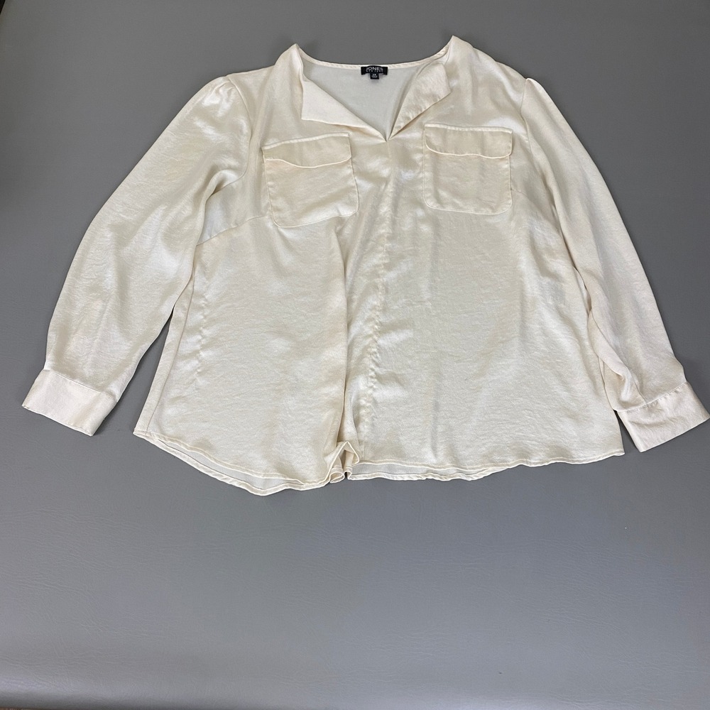 Jones New York Blouse Women's Plus Size 2X Cream Satin V-Neck *Flawed**